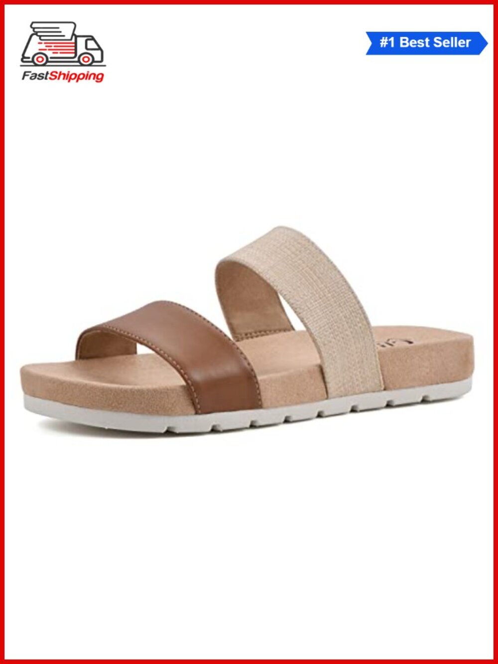 Women's Cushioned Slide Sandals Double Strap Slip On Outdoor Flat Sandals